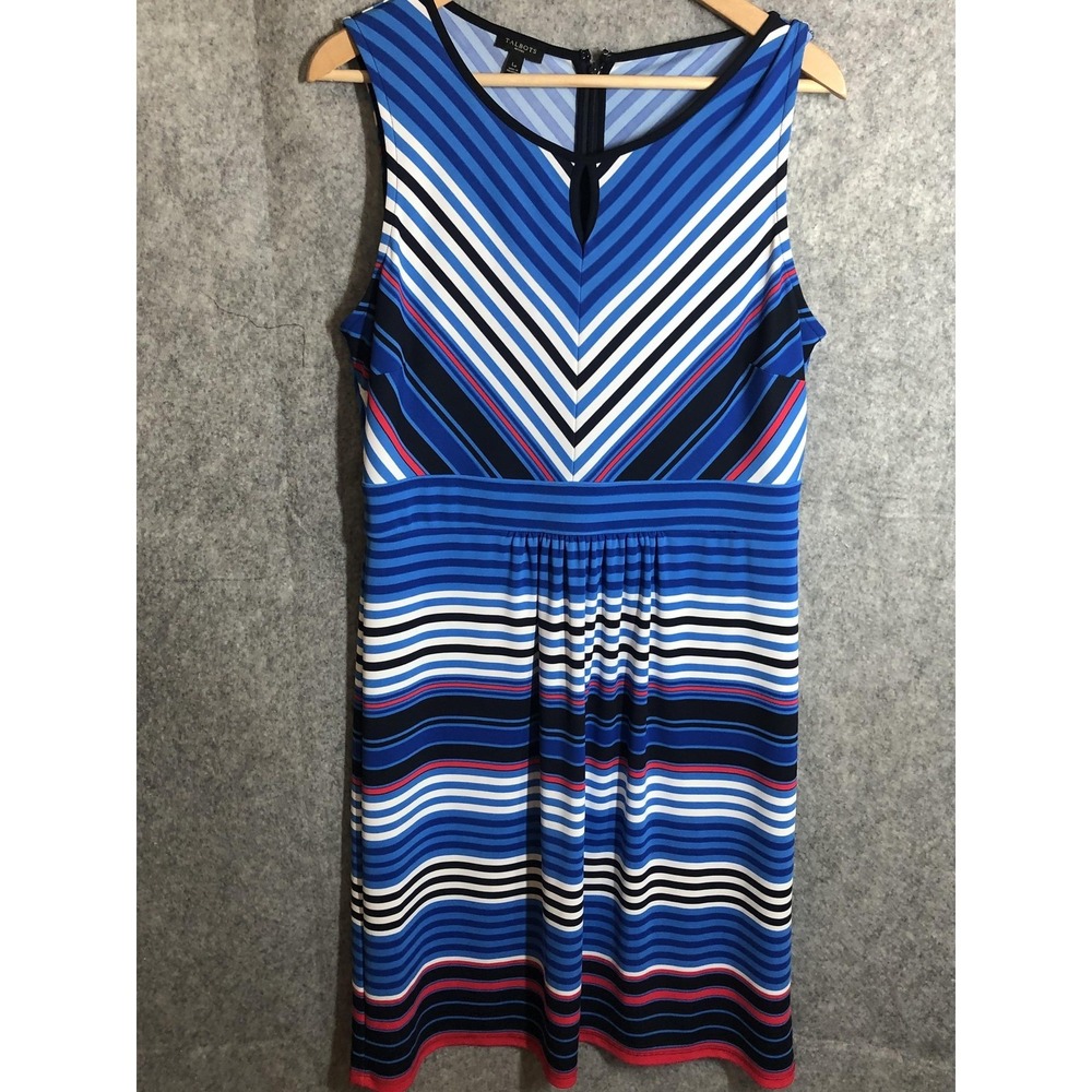 Talbots Petite Dress Large Petite Blue Striped Fit & Flare Tank Nautical Coastal